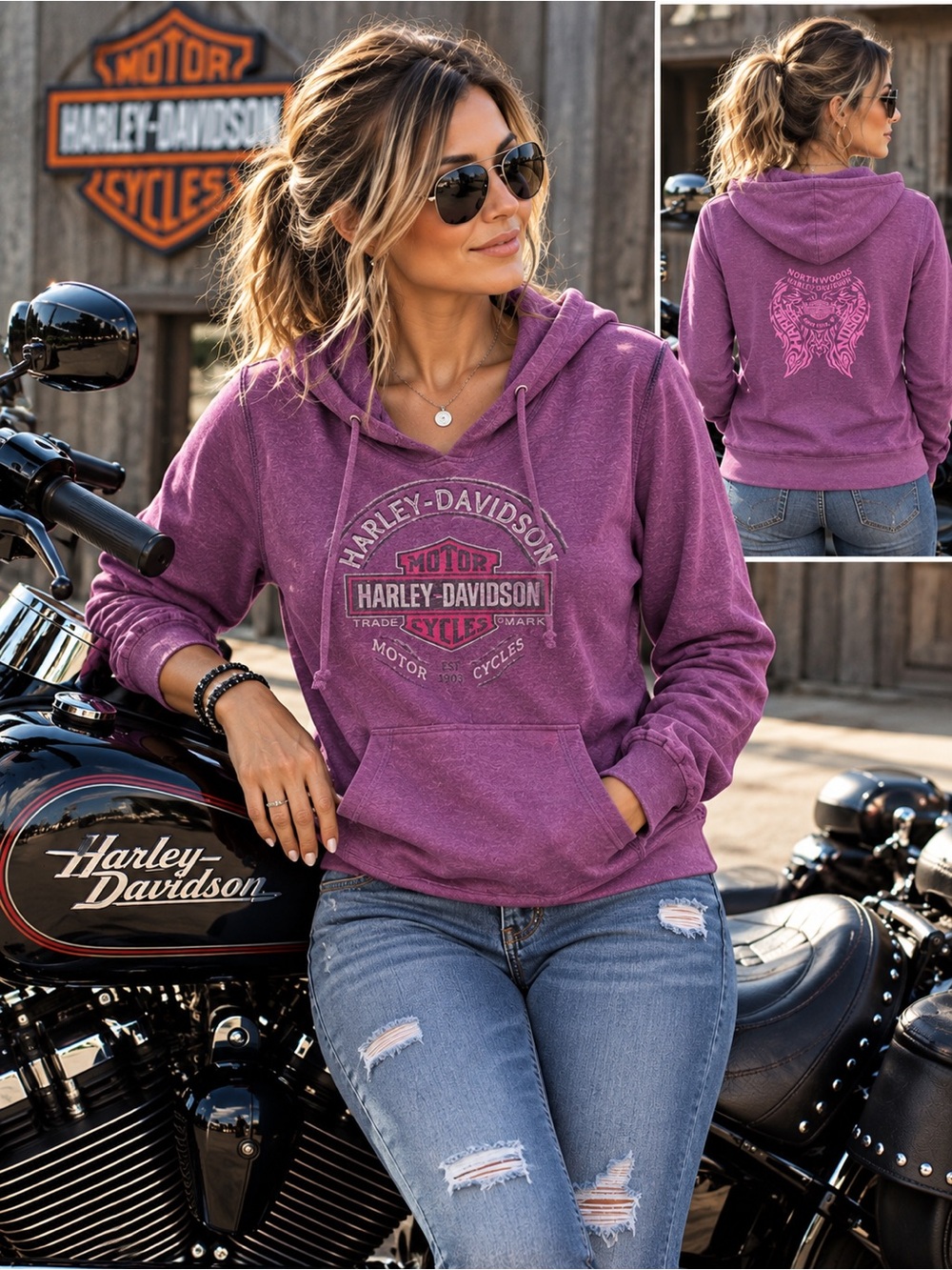 Harley-Davidson Women's Plum Hooded Pullover Sweatshirt